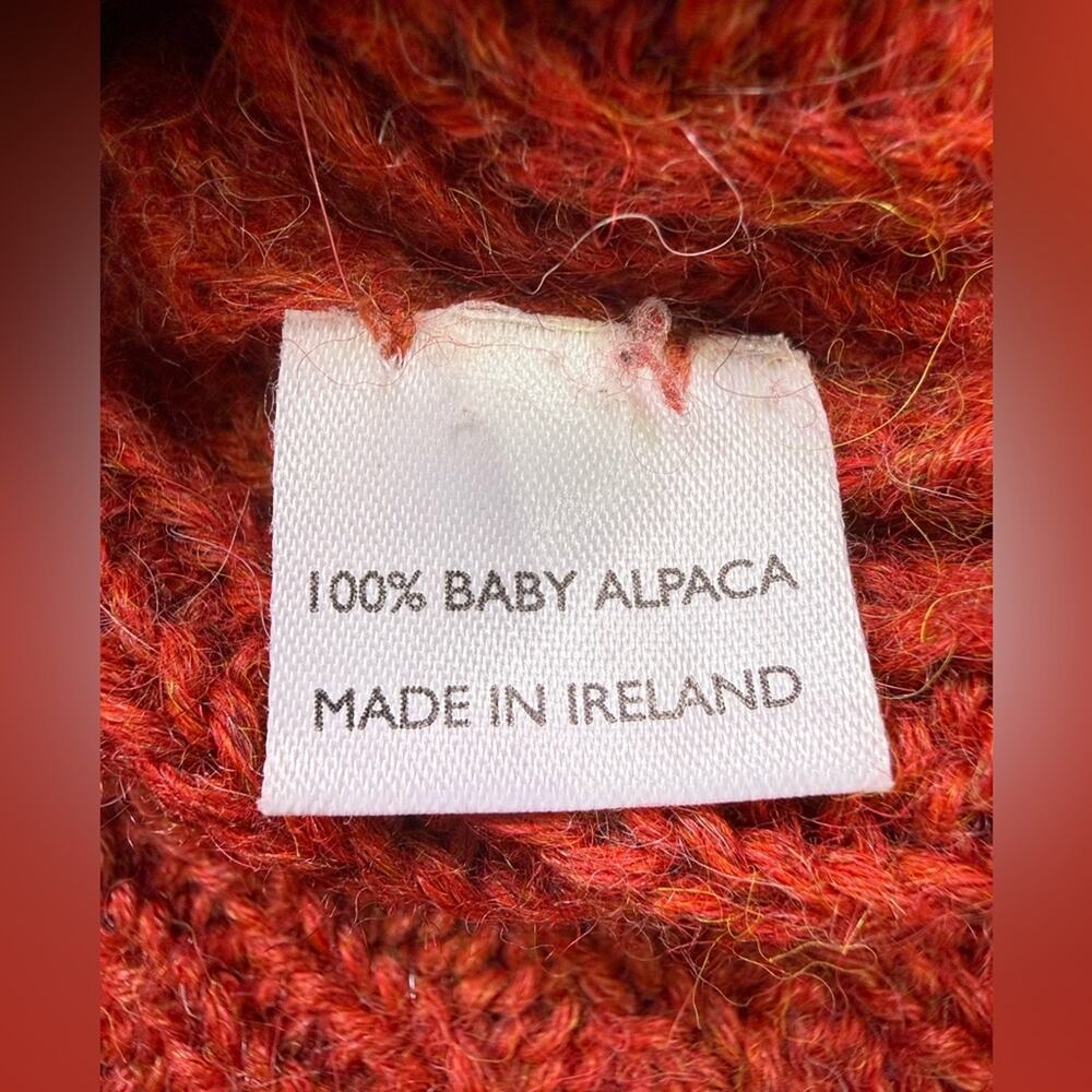 Inis Meain 100% Baby Alpaca Ribbed Collared Cardigan Sweater Rust Red Ireland Lg - Picture 8 of 11